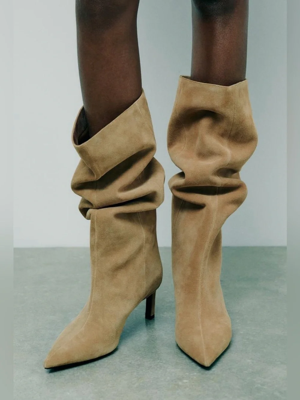 ZARA Leather Knee High Pointed Toe Boots Camel Size 38 / US 7.5 NWT